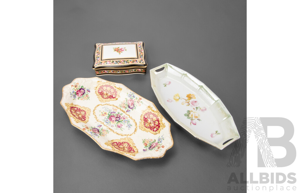 Collection of Three Vintage Porcelain Pieces Inc Two Cake Plates and a Card Holder.