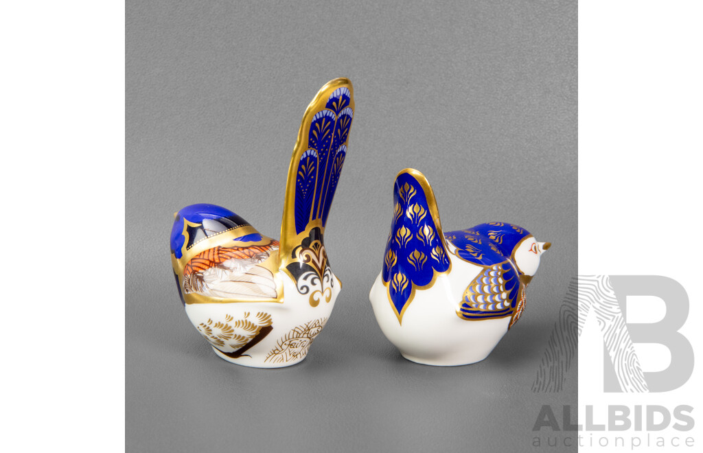 Pair of Royal Crown Derby Wren Form Paperweights