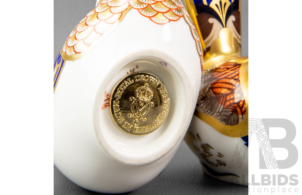 Pair of Royal Crown Derby Wren Form Paperweights