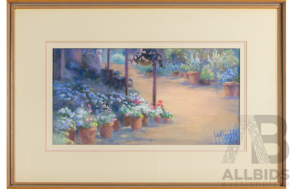 Judith Louise (Judy) McConchie, (20th Century, Australian, 1938-2005), Blooms Under the Verandah [Pialligo Plant Farm] (1990), 51 X 76 Cm (frame)