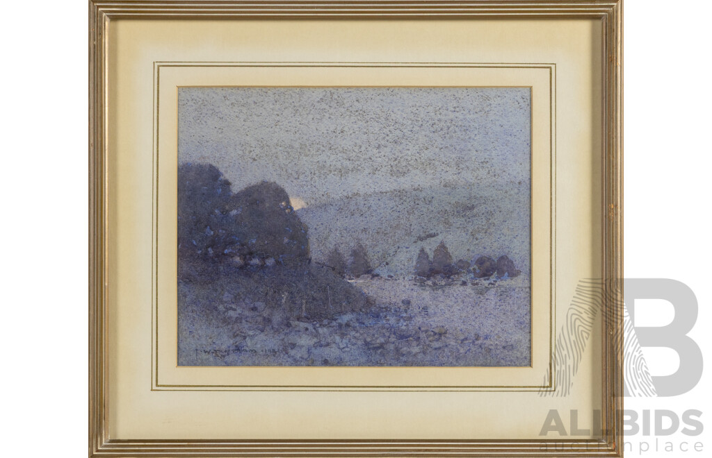 John William Tristram (19/20th Century, British-Born Australian, 1870-1938), ), Night in the Bush (1931), Fabulous Almost Antique Watercolour, 33 x 39 cm (frame)