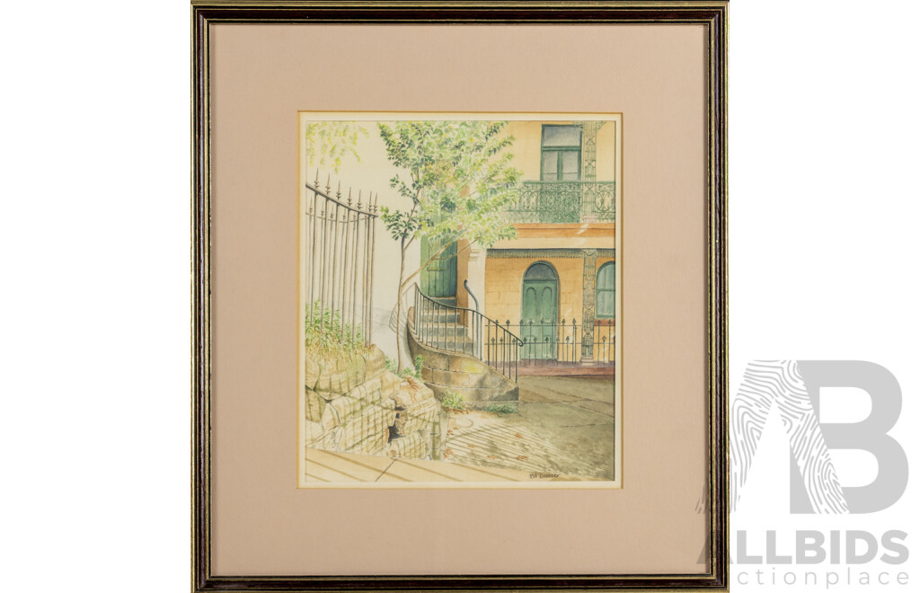 Bill Bresser, (20th Century, Dutch-Born Australian), Agar Steps, The Rocks, Original Vintage Watercolour, 46 x 42 cm (frame)
