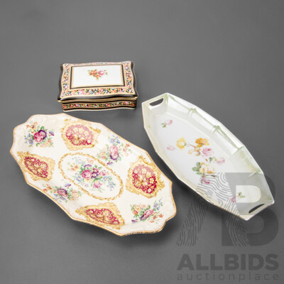 Collection of Three Vintage Porcelain Pieces Inc Two Cake Plates and a Card Holder.