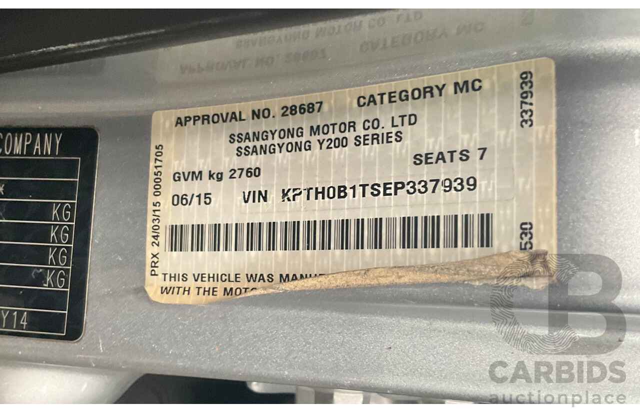 6/2015 Ssangyong Rexton SX (4x4) Y200 MY15 4d Wagon Moondust Silver Metallic Turbo Diesel 2.0L