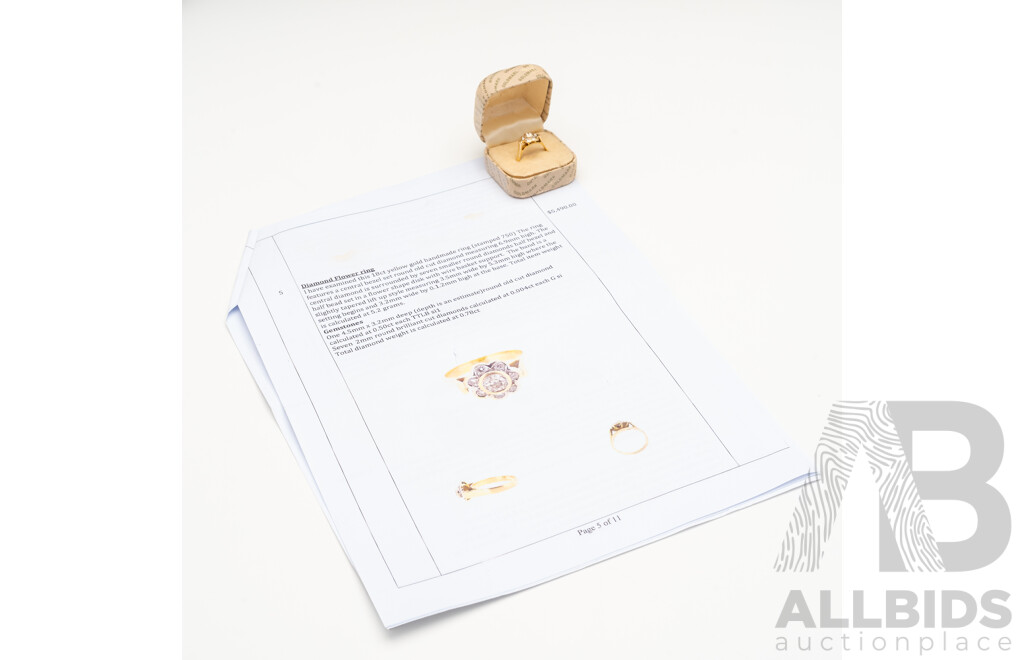 18ct Yellow Gold Handmade Vintage Diamond Dress Ring - N.5 (with Sizing Balls)