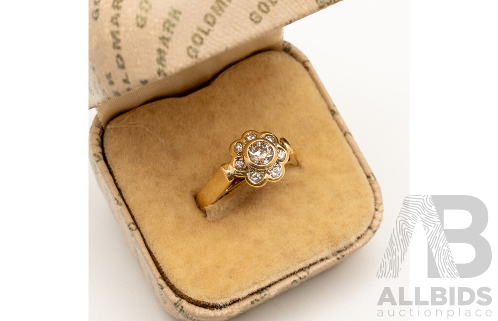 18ct Yellow Gold Handmade Vintage Diamond Dress Ring - N.5 (with Sizing Balls)