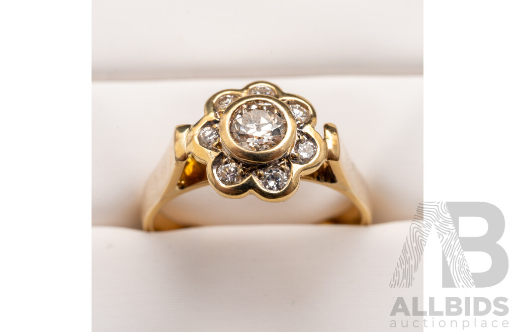 18ct Yellow Gold Handmade Vintage Diamond Dress Ring - N.5 (with Sizing Balls)