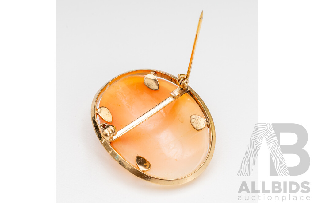 Gold Plated Metal Cameo Brooch