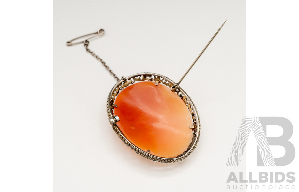 925 Sterling Silver Vintage Shell Cameo Brooch - 12.36gms