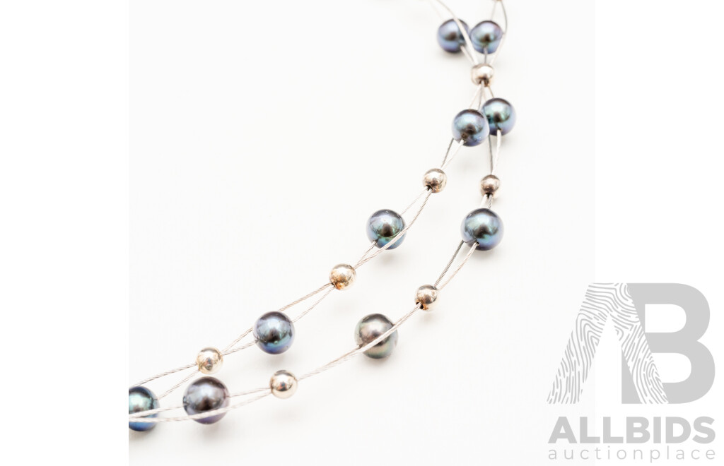 925 Sterling Silver Freshwater Pearl Necklace and Matching Bracelet Set - Lot of 2