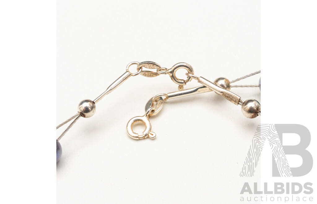 925 Sterling Silver Freshwater Pearl Necklace and Matching Bracelet Set - Lot of 2