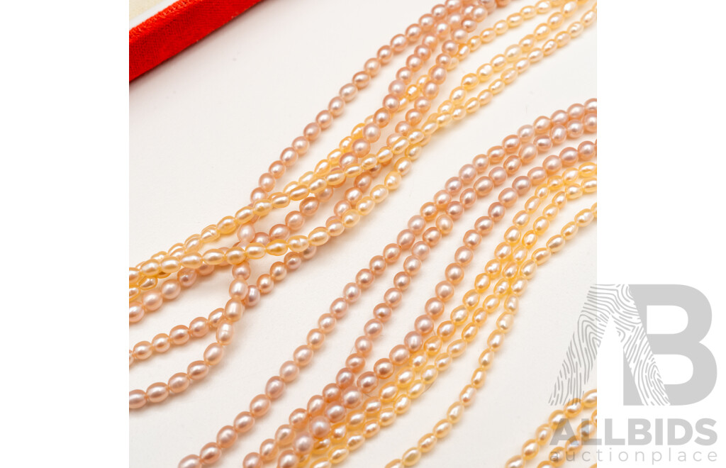 Lengthy 6 Strand Pink Freshwater Pearl Necklace with Silver Clasp - 80cms