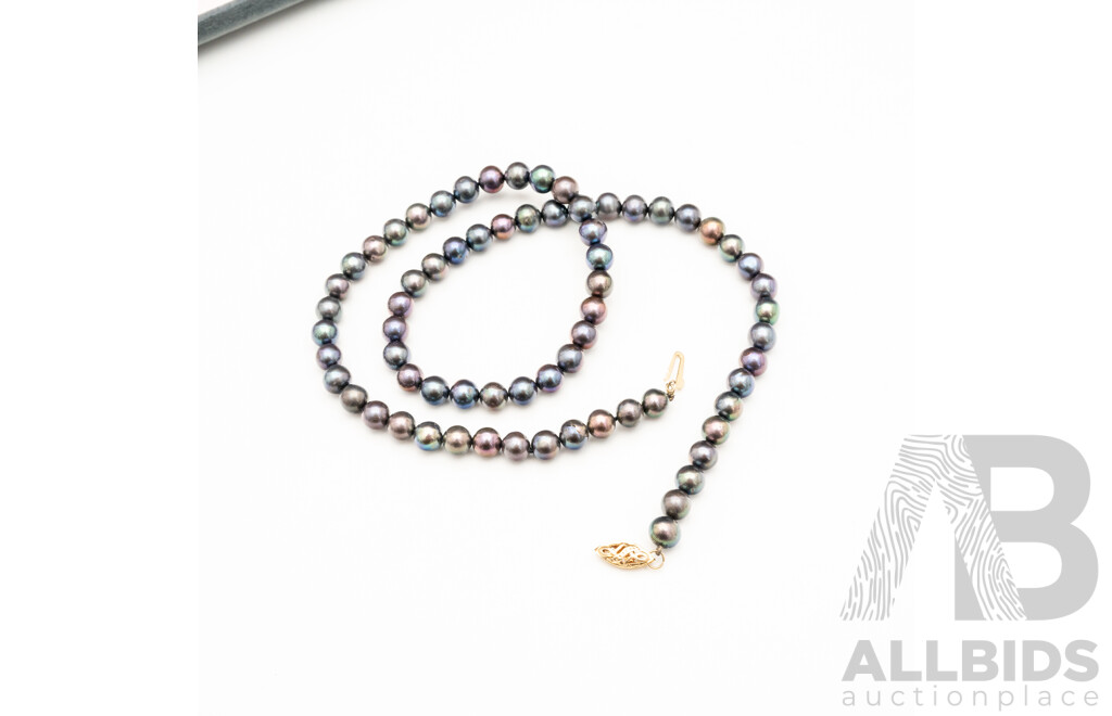 Freshwater Black Pearl Necklace with 14ct Yellow Gold Clasp - 43cms