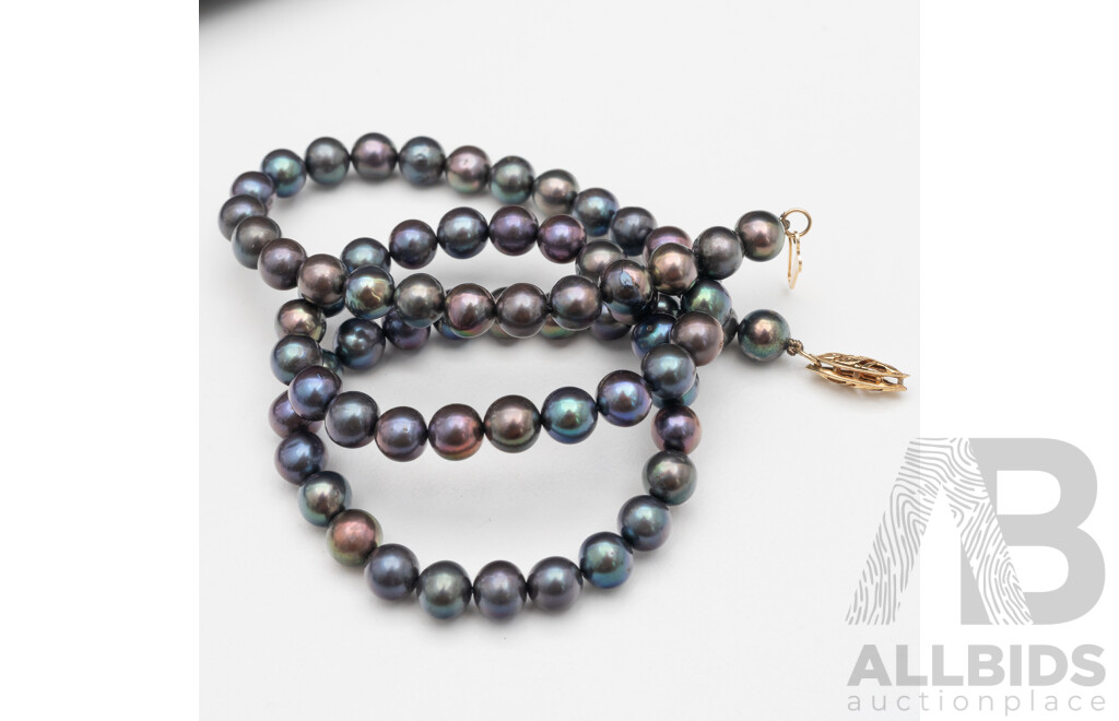 Freshwater Black Pearl Necklace with 14ct Yellow Gold Clasp - 43cms