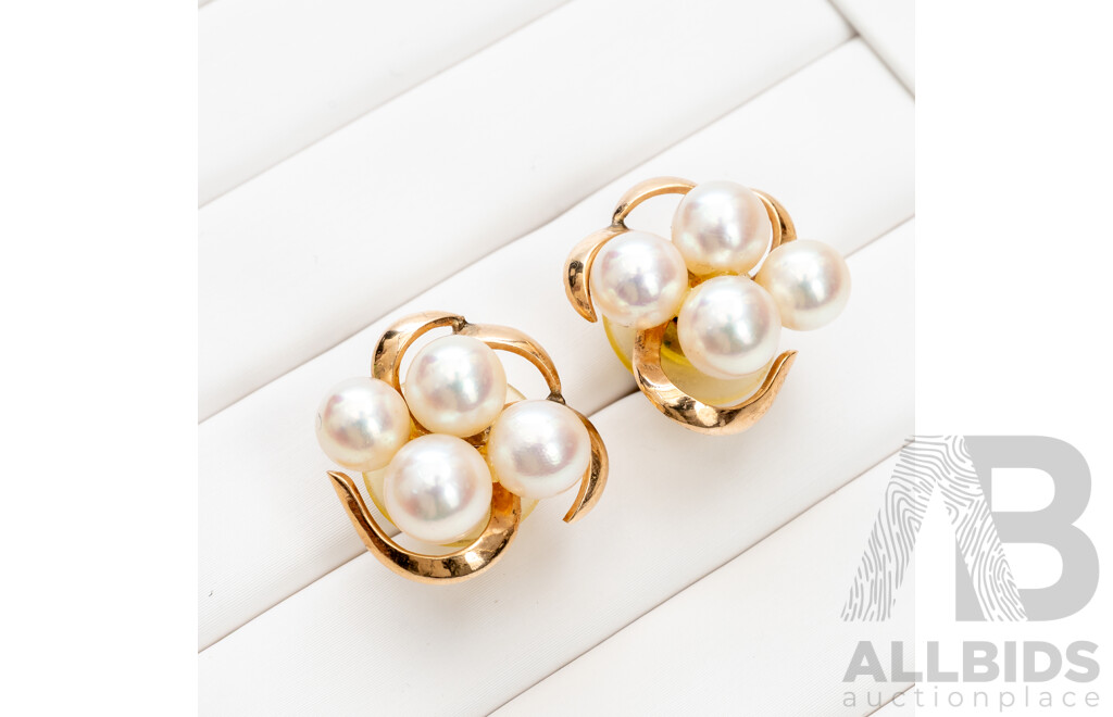 9ct Yellow Gold Pearl Earrings - 6.06gms