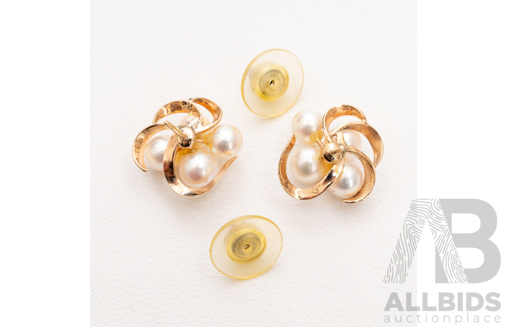 9ct Yellow Gold Pearl Earrings - 6.06gms
