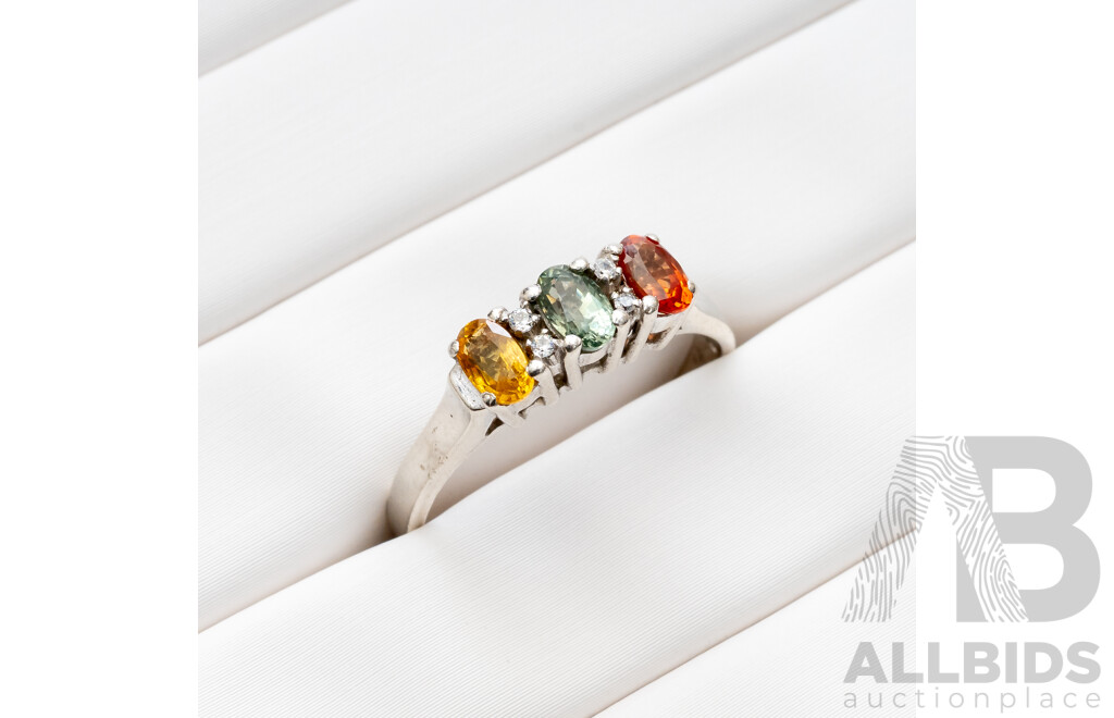 925 Sterling Silver Ring with Oval Coloured Stones - Size Q.5