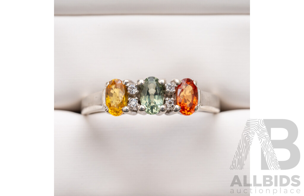 925 Sterling Silver Ring with Oval Coloured Stones - Size Q.5