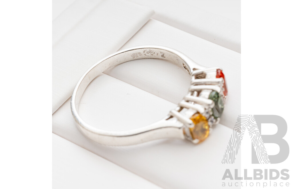 925 Sterling Silver Ring with Oval Coloured Stones - Size Q.5