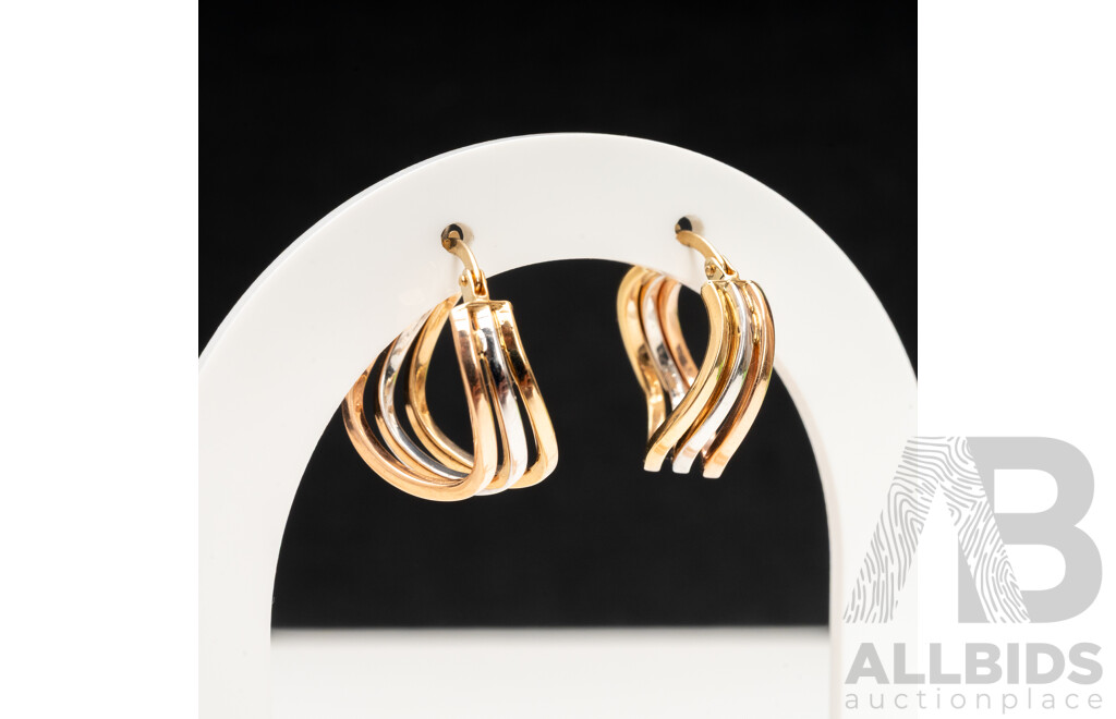 9ct 3 Tone Gold Triple Wave Earrings - 2.41gms