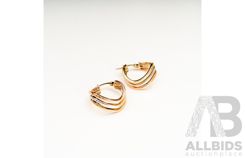 9ct 3 Tone Gold Triple Wave Earrings - 2.41gms