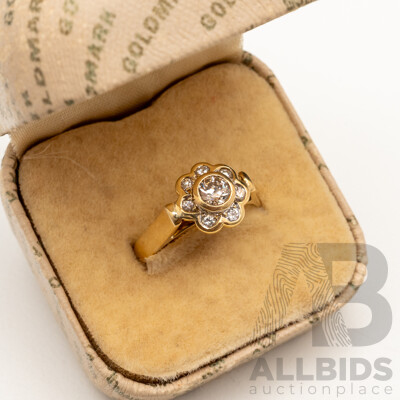 18ct Yellow Gold Handmade Vintage Diamond Dress Ring - N.5 (with Sizing Balls)