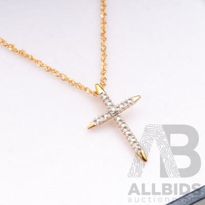 9ct Yellow Gold Necklace with Cross Pendant. Length - 50cms