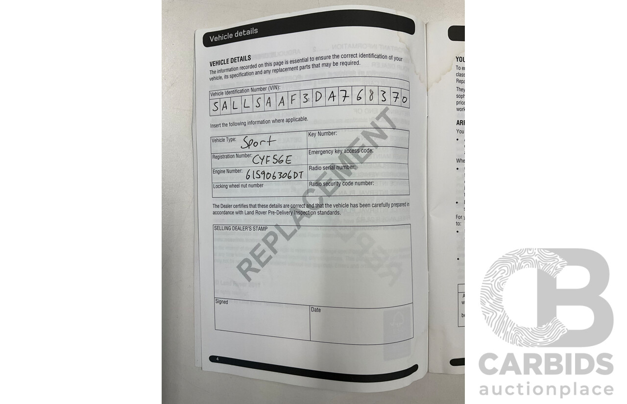 8/2012 Land Rover Range Rover Sport 3.0 SDV6 MY12 4d Wagon Santorini Black Metallic Turbo Diesel V6 3.0L