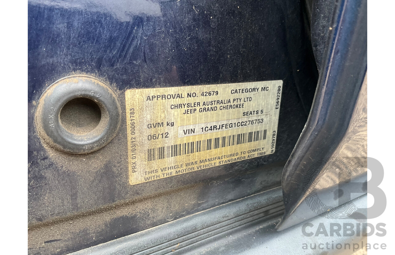 6/2012 Jeep Grand Cherokee Laredo (4x4) WK MY12 4d Wagon True Blue Pearl V6 3.6L