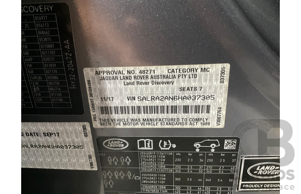 11/2017 Land Rover Discovery SD4 SE (177kW 4WD) MY17 4d Wagon Corris Grey Metallic Turbo Diesel 2.0L