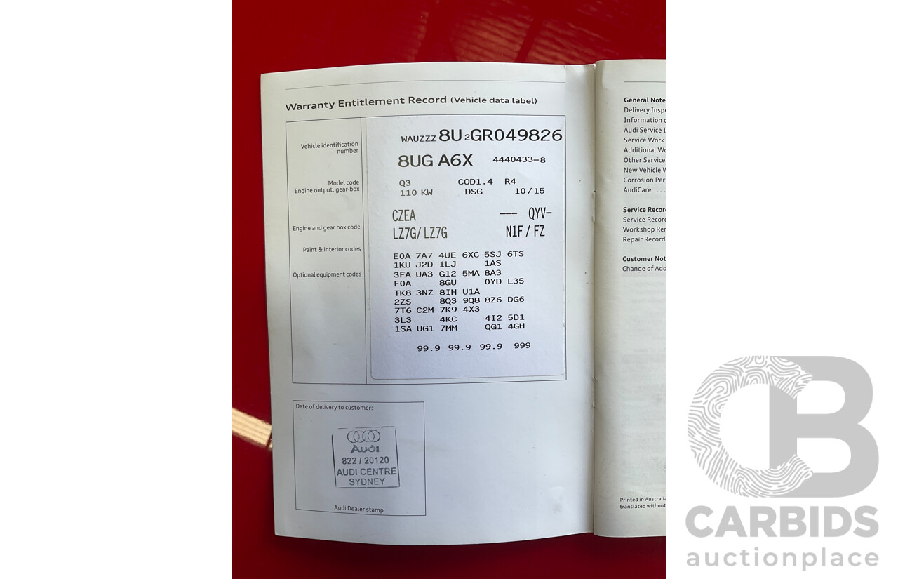 02/2016 Audi Q3 1.4 TFSI (110kW) FWD 8U MY15 4D Wagon Floret Silver Turbo 1.4L