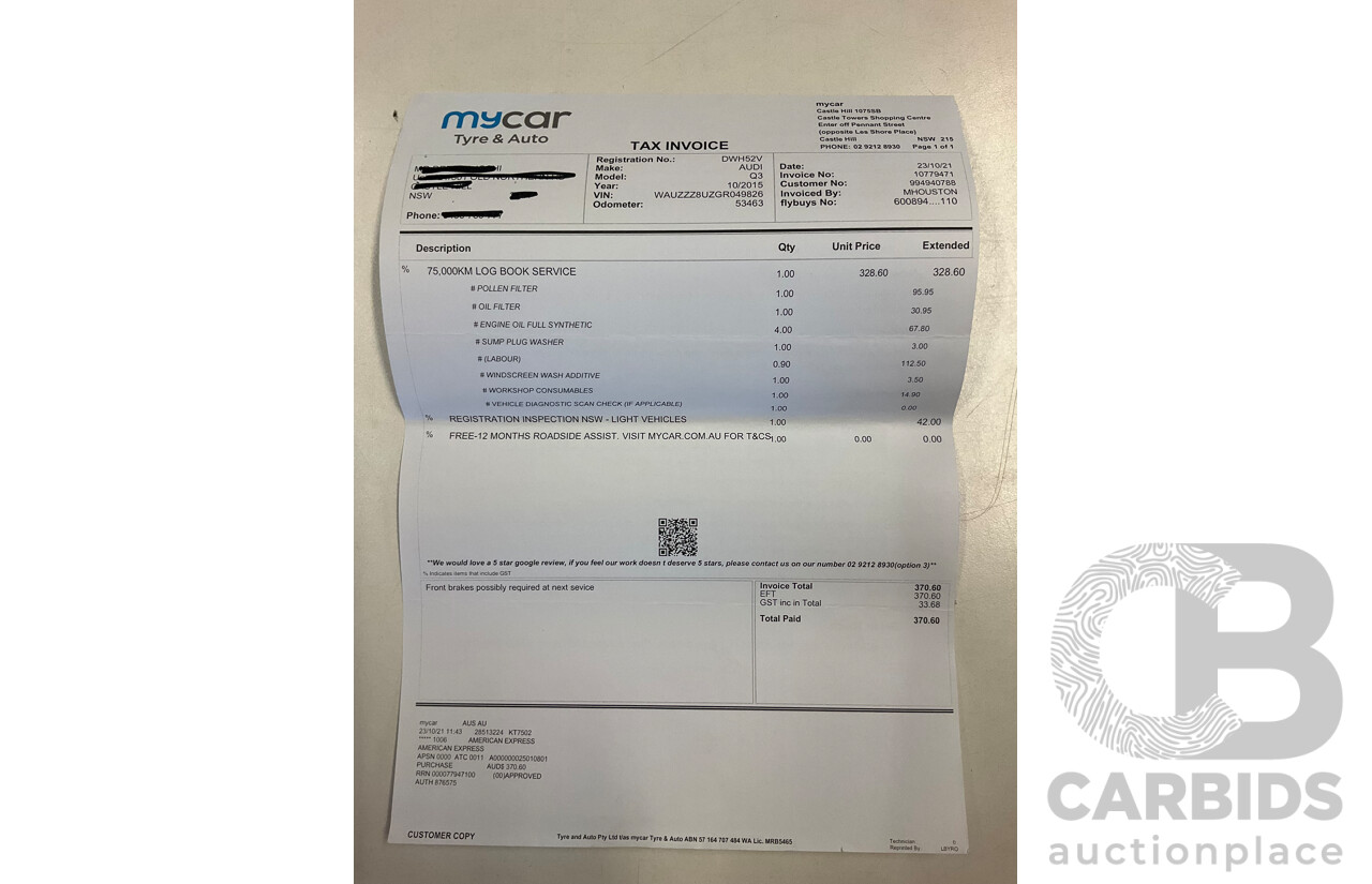 02/2016 Audi Q3 1.4 TFSI (110kW) FWD 8U MY15 4D Wagon Floret Silver Turbo 1.4L