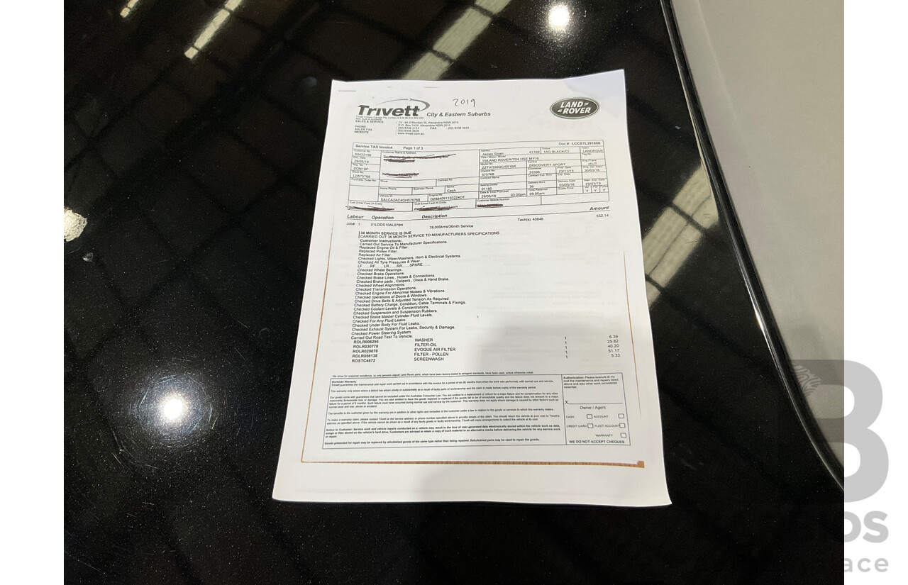 01/2016 Land Rover Discovery Sport Td4 HSE (AWD) LC MY16.5 4d Wagon Santorini Black Metallic Turbo Diesel 2.2L