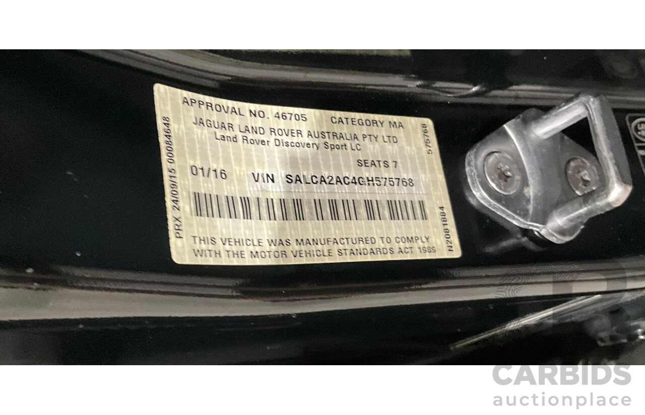 01/2016 Land Rover Discovery Sport Td4 HSE (AWD) LC MY16.5 4d Wagon Santorini Black Metallic Turbo Diesel 2.2L