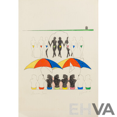 Peter Adsett, (20th Century, New Zealand-Born Australian, 1959-), Frankston Beach & Sydney (1982), Pair of Original Pen & Coloured Ink on Cardboard, 49 x 33 cm (sheets) (2)