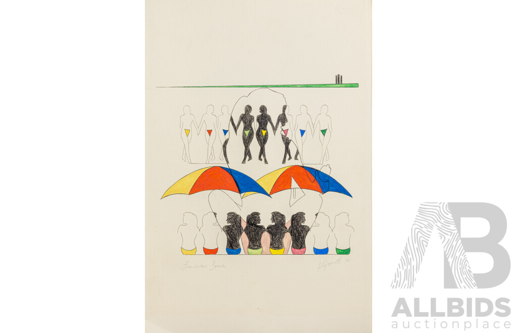 Peter Adsett, (20th Century, New Zealand-Born Australian, 1959-), Frankston Beach & Sydney (1982), Pair of Original Pen & Coloured Ink on Cardboard, 49 x 33 cm (sheets) (2)