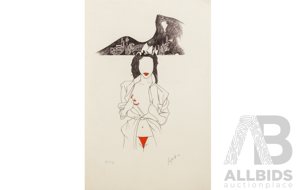 Peter Adsett, (20th Century, New Zealand-Born Australian, 1959-), Frankston Beach & Sydney (1982), Pair of Original Pen & Coloured Ink on Cardboard, 49 x 33 cm (sheets) (2)