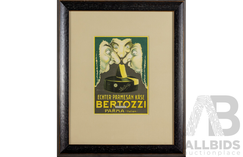 Achille Lucien Mauzan, (19/20th Centuries, French, 1883-1952), Bertozzi Echter Parmesan Kase, Wonderful Lithograph on Stone After Original 1930s Poster Edition, 47 x 38 cm (frame)