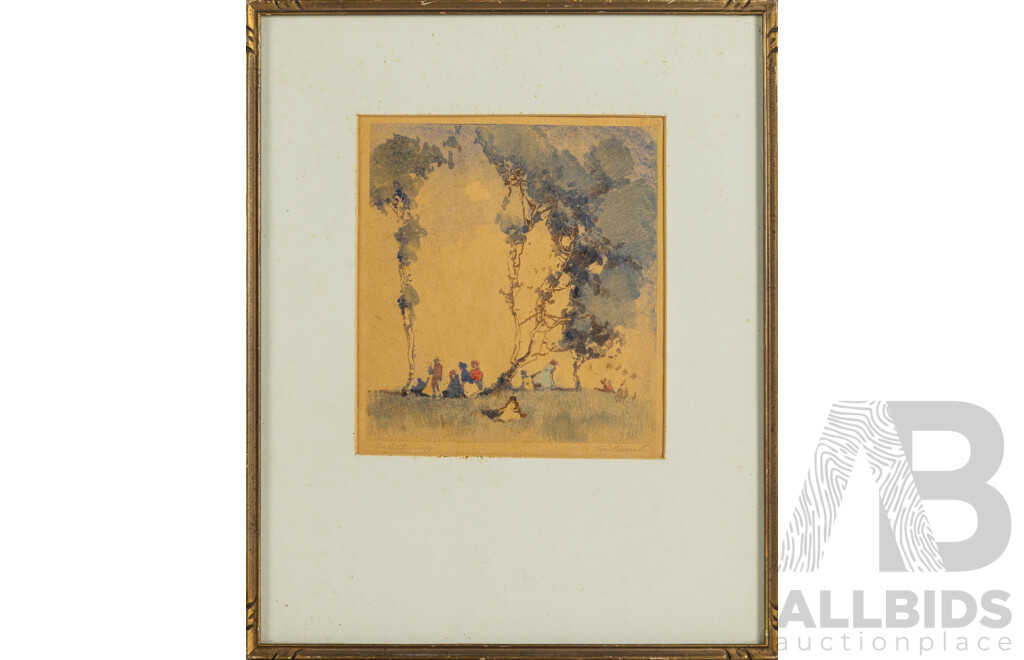 Tom Garrett (19/20th Centuries, 1879-1952), The Gathering, Wonderful Original Antique Watercolour, 40 x 32 cm (frame)