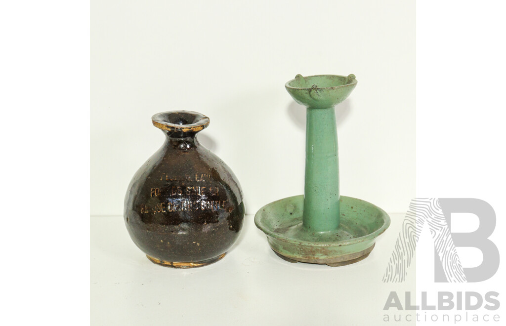 Pottery Wine Bottle and Korean Pottery Lamp