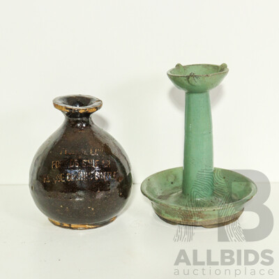 Pottery Wine Bottle and Korean Pottery Lamp