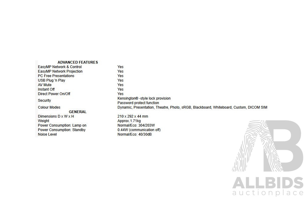 Epson (EB-1776W) LCD Ultra Portable Multimedia Projector