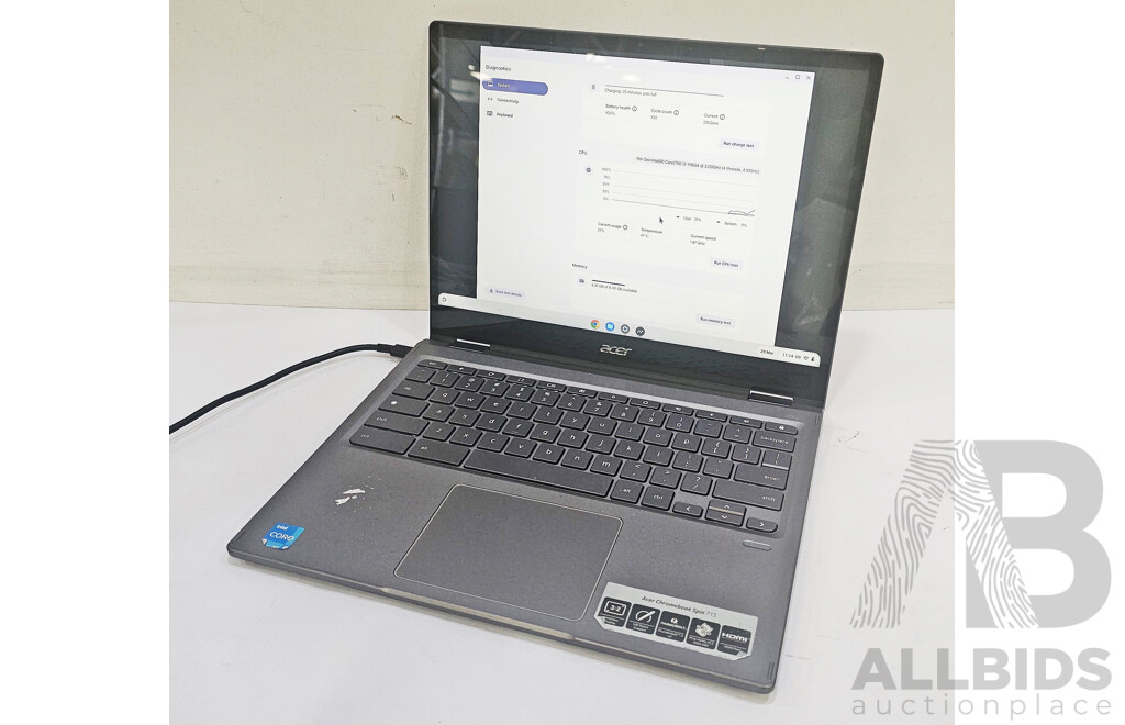 Acer (CP713-3w-31GL) Spin 713 11th Gen Intel Core I3 (1115G4) 1.70GHz-4.10GHz 2-Core CPU 13.5-Inch Chromebook W/ Power Supply