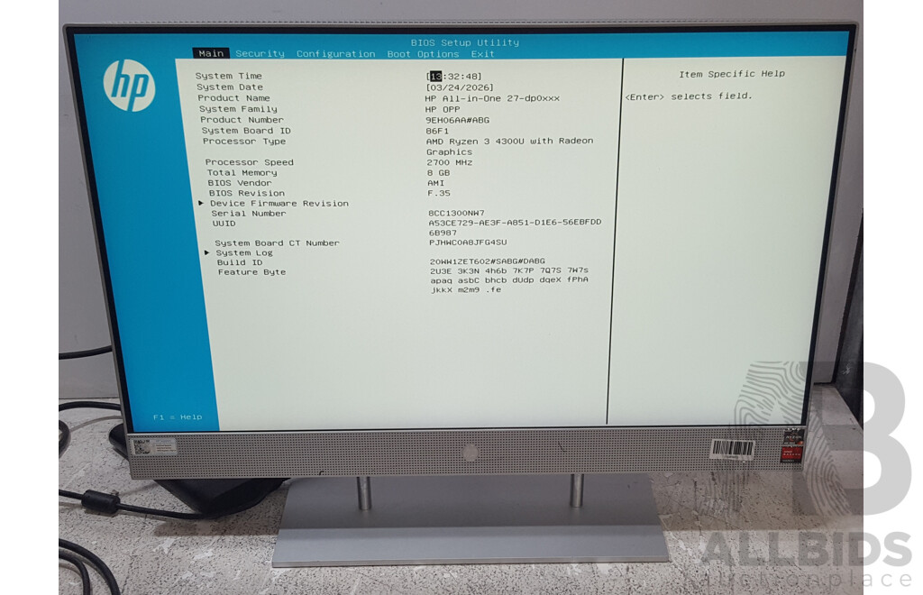 HP (27-dp0xxx) AMD Ryzen 3 (4300U) 2.70GHz-3.70GHz 4-Core CPU 27-Inch All-in-One Computer