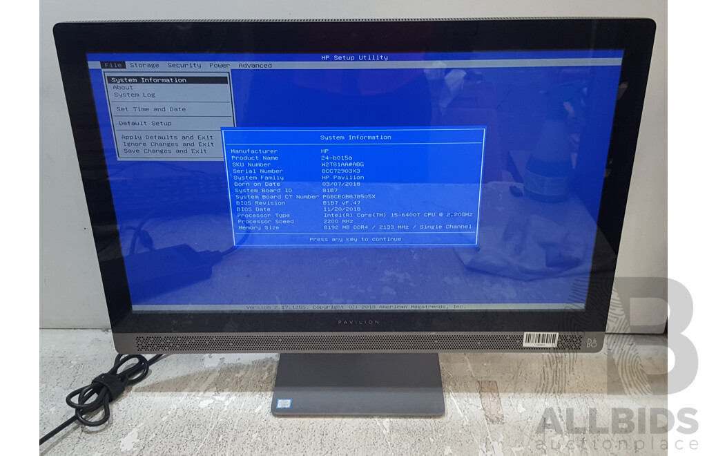 HP Pavilion (24-b015a) Intel Core i5 (6400T) 2.20GHz-2.80GHz 4-Core CPU 23.8-Inch All-in-One Computer