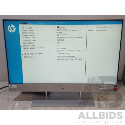 HP (27-dp0xxx) AMD Ryzen 3 (4300U) 2.70GHz-3.70GHz 4-Core CPU 27-Inch All-in-One Computer