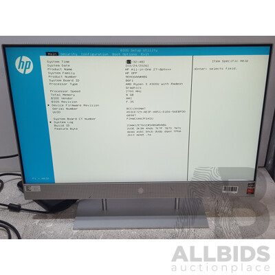 HP (27-dp0xxx) AMD Ryzen 3 (4300U) 2.70GHz-3.70GHz 4-Core CPU 27-Inch All-in-One Computer