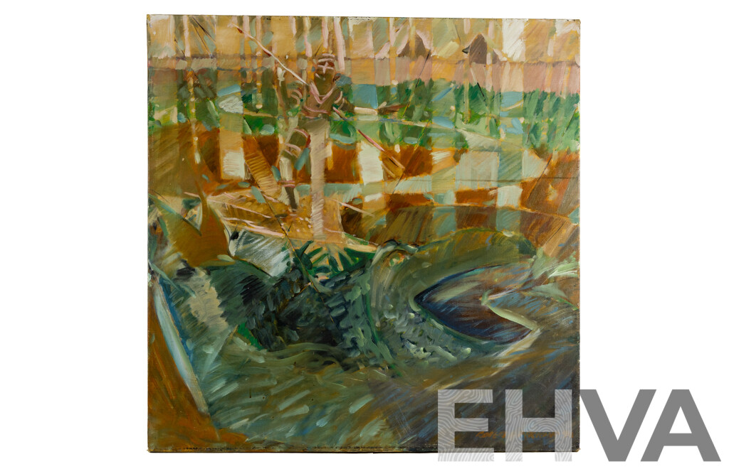 Robert Perkins, (20th Century, Indigenous-Australian), Making of the Murray (1990), Original Oil on Linen, 91 x 91 cm