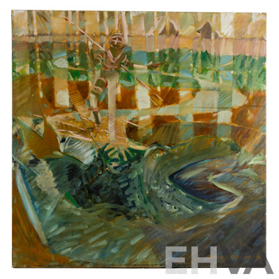 Robert Perkins, (20th Century, Indigenous-Australian), Making of the Murray (1990), Original Oil on Linen, 91 x 91 cm