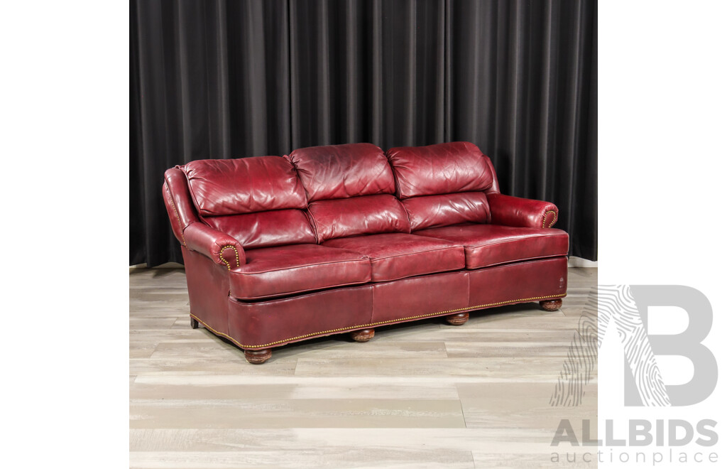 Maroon Leather Three Seater Lounge with Single Armchair by McKinley